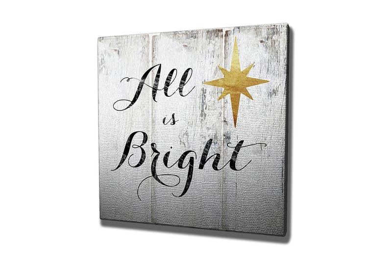 Lerretsbilde 45x45 cm - Inspirerende tekst med stjerne på trepanel - Hvit / Svart / Gull - Interiør - Maleri & posters - Lerretsbilder