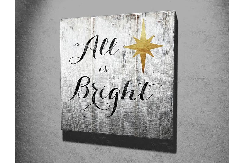Lerretsbilde 45x45 cm - Inspirerende tekst med stjerne på trepanel - Hvit / Svart / Gull - Interiør - Maleri & posters - Lerretsbilder