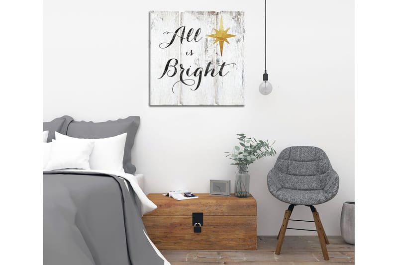 Lerretsbilde 45x45 cm - Inspirerende tekst med stjerne på trepanel, Hvit / Svart / Gull