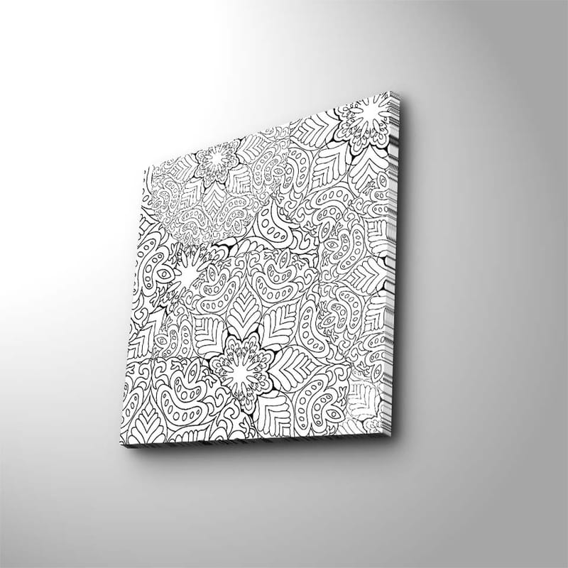 Lerretsbilde 45x45 cm - Intrikat mønster av blomster og blader - Svart / Hvit - Interiør - Maleri & posters - Lerretsbilder