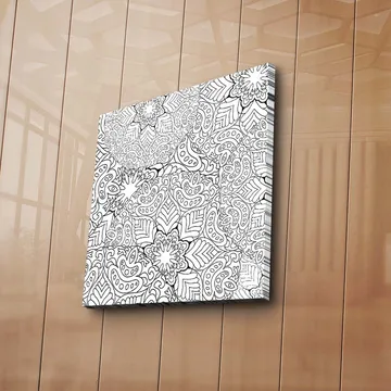 Lerretsbilde 45x45 cm - Intrikat mønster av blomster og blader - Svart / Hvit - Interiør - Maleri & posters - Lerretsbilder