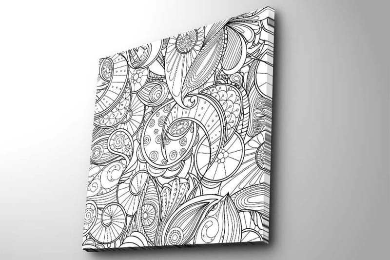 Lerretsbilde 45x45 cm - Intrikat mønster av skjell og spiraler - Svart / Hvit - Interiør - Maleri & posters - Lerretsbilder