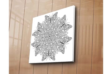 Lerretsbilde 45x45 cm - Intrikat mønster av sommerfugler og blomster - Svart / Hvit - Interiør - Maleri & posters - Lerretsbilder