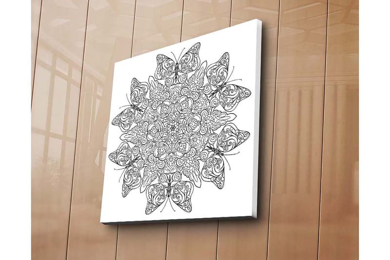 Lerretsbilde 45x45 cm - Intrikat mønster av sommerfugler og blomster - Svart / Hvit - Interiør - Maleri & posters - Lerretsbilder
