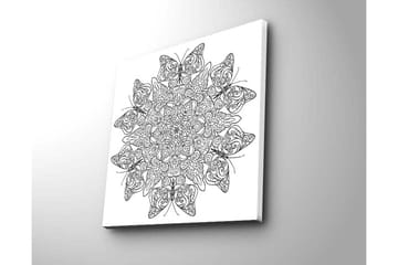 Lerretsbilde 45x45 cm - Intrikat mønster av sommerfugler og blomster - Svart / Hvit - Interiør - Maleri & posters - Lerretsbilder