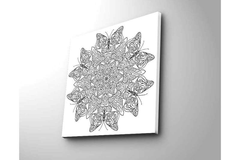 Lerretsbilde 45x45 cm - Intrikat mønster av sommerfugler og blomster - Svart / Hvit - Interiør - Maleri & posters - Lerretsbilder