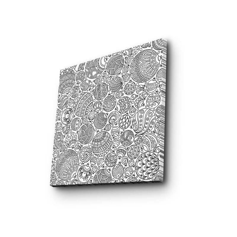 Lerretsbilde 45x45 cm - Intrikat mønster av svarte linjer og former - Svart / Hvit - Interiør - Maleri & posters - Lerretsbilder