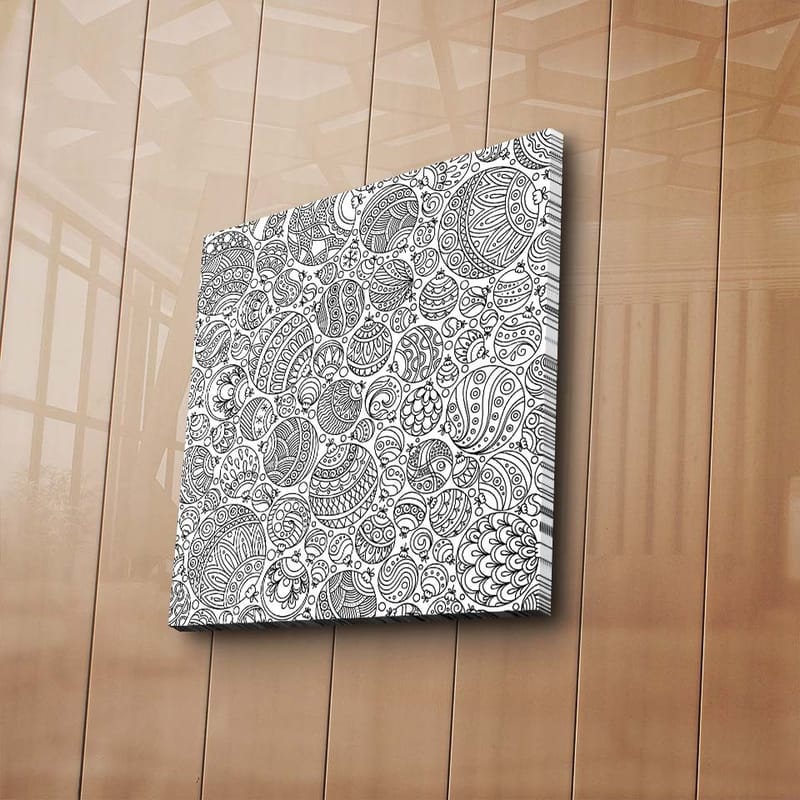 Lerretsbilde 45x45 cm - Intrikat mønster av svarte linjer og former - Svart / Hvit - Interiør - Maleri & posters - Lerretsbilder