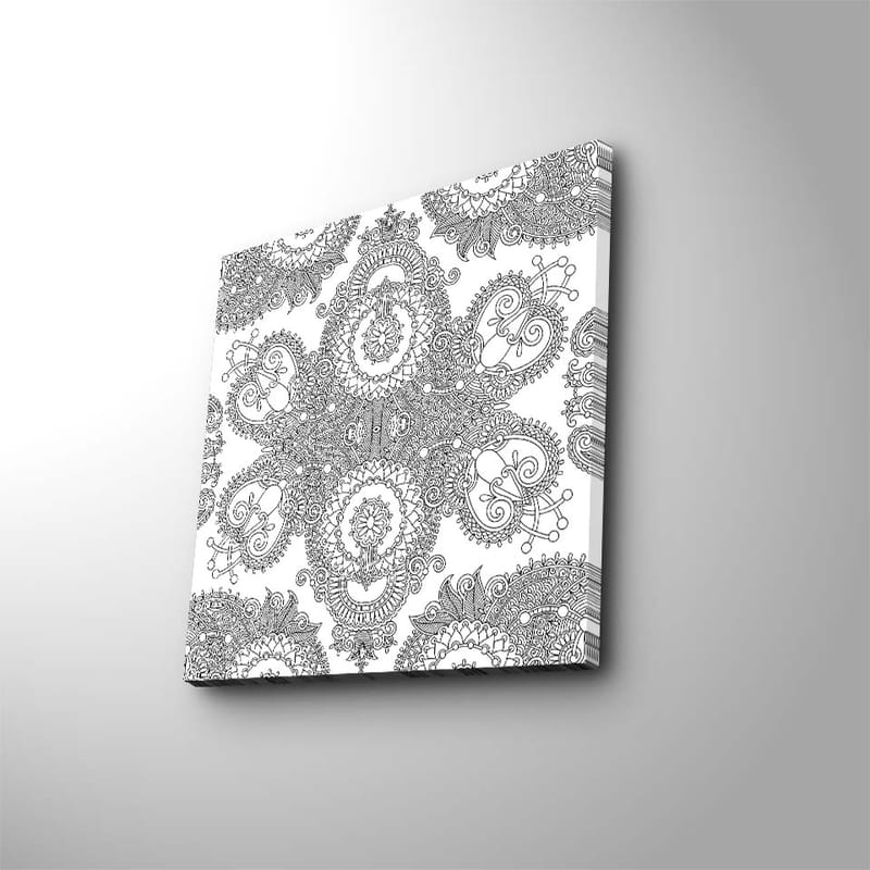 Lerretsbilde 45x45 cm - Intrikat mønster av svarte linjer på hvit bakgrunn, Svart / Hvit