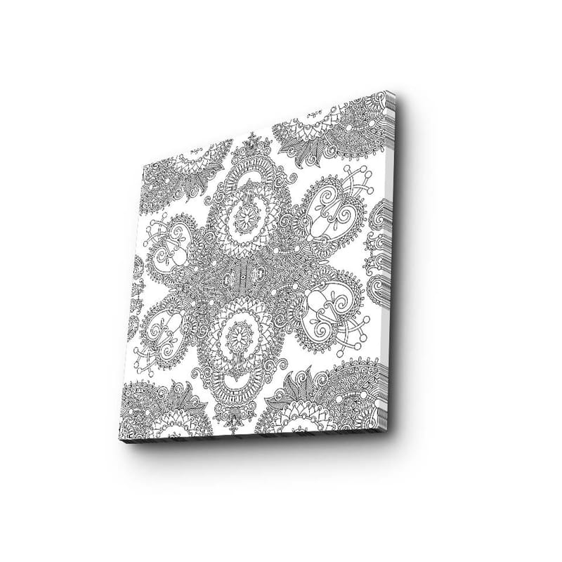 Lerretsbilde 45x45 cm - Intrikat mønster av svarte linjer på hvit bakgrunn - Svart / Hvit - Interiør - Maleri & posters - Lerretsbilder