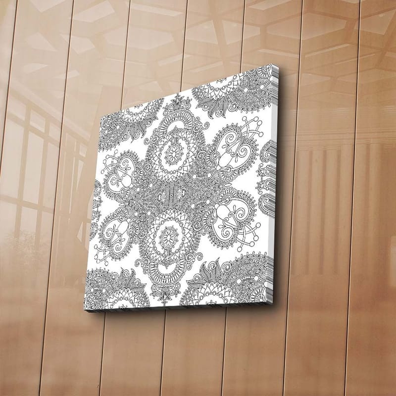 Lerretsbilde 45x45 cm - Intrikat mønster av svarte linjer på hvit bakgrunn - Svart / Hvit - Interiør - Maleri & posters - Lerretsbilder