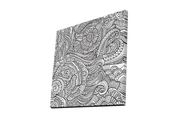 Lerretsbilde 45x45 cm - Intrikat mønster med blomster og buede linjer - Svart / Hvit - Interiør - Maleri & posters - Lerretsbilder