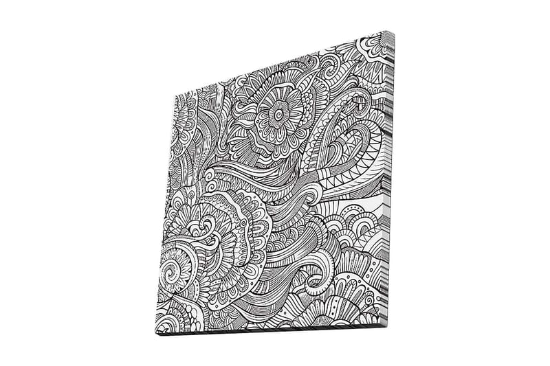 Lerretsbilde 45x45 cm - Intrikat mønster med blomster og buede linjer, Svart / Hvit