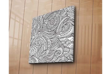 Lerretsbilde 45x45 cm - Intrikat mønster med blomster og buede linjer - Svart / Hvit - Interiør - Maleri & posters - Lerretsbilder