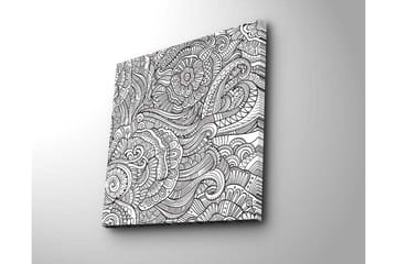 Lerretsbilde 45x45 cm - Intrikat mønster med blomster og buede linjer - Svart / Hvit - Interiør - Maleri & posters - Lerretsbilder