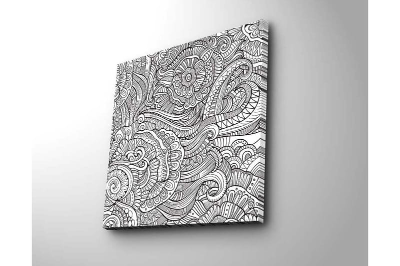 Lerretsbilde 45x45 cm - Intrikat mønster med blomster og buede linjer - Svart / Hvit - Interiør - Maleri & posters - Lerretsbilder