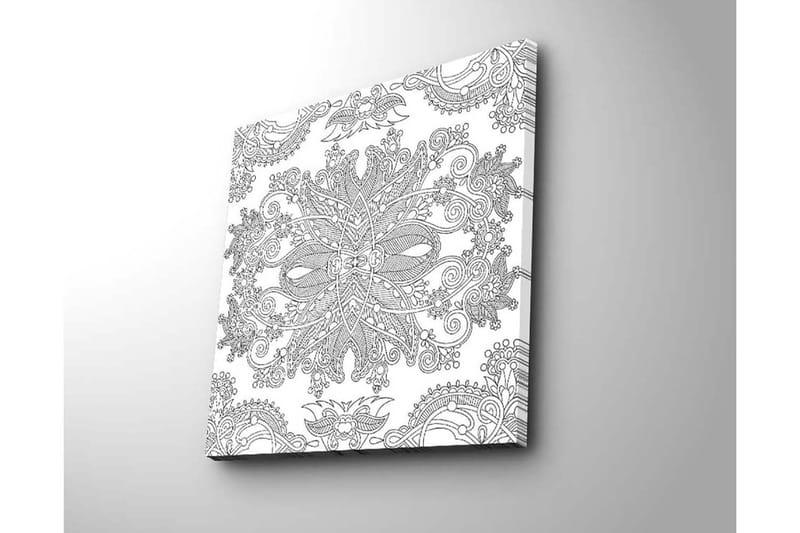 Lerretsbilde 45x45 cm - Intrikat mønster med blomster- og geometriske elementer - Svart / Hvit - Interiør - Maleri & posters - Lerretsbilder