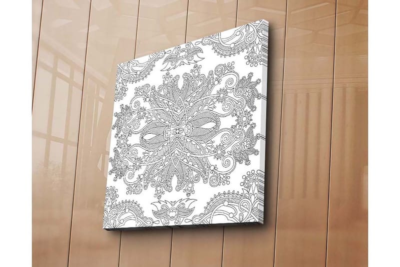 Lerretsbilde 45x45 cm - Intrikat mønster med blomster- og geometriske elementer - Svart / Hvit - Interiør - Maleri & posters - Lerretsbilder