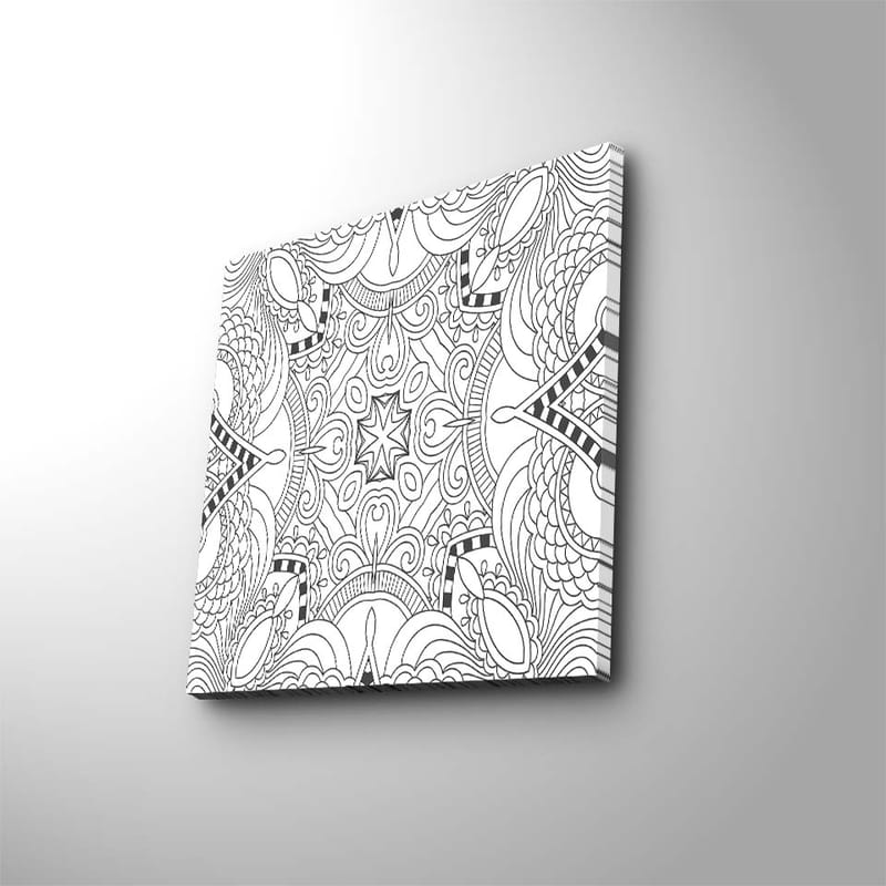 Lerretsbilde 45x45 cm - Intrikat mønster med geometriske former og linjer - Svart / Hvit - Interiør - Maleri & posters - Lerretsbilder