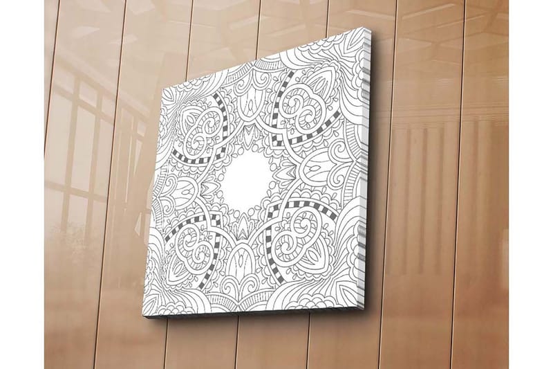 Lerretsbilde 45x45 cm - Intrikat mønster med geometriske og organiske former - Svart / Hvit - Interiør - Maleri & posters - Lerretsbilder