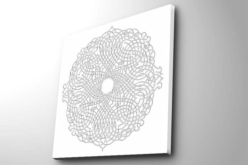 Lerretsbilde 45x45 cm - Intrikat mandala i hvite og grå nyanser - Hvit / Grå - Interiør - Maleri & posters - Lerretsbilder