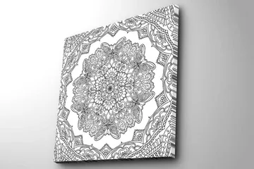 Lerretsbilde 45x45 cm - Intrikat mandala med detaljerte mønstre og former - Svart / Hvit - Interiør - Maleri & posters - Lerretsbilder