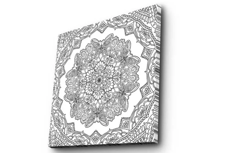 Lerretsbilde 45x45 cm - Intrikat mandala med detaljerte mønstre og former - Svart / Hvit - Interiør - Maleri & posters - Lerretsbilder