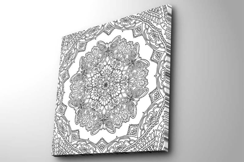 Lerretsbilde 45x45 cm - Intrikat mandala med detaljerte mønstre og former - Svart / Hvit - Interiør - Maleri & posters - Lerretsbilder