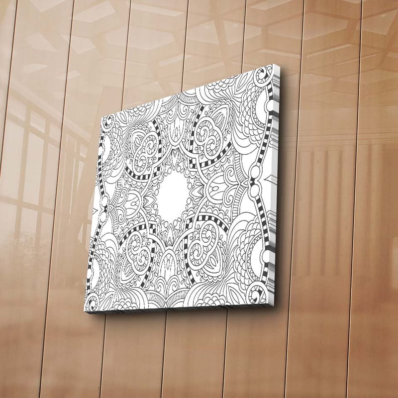 Lerretsbilde 45x45 cm - Intrikat mandala med detaljerte mønstre - Svart / Hvit - Interiør - Maleri & posters - Lerretsbilder