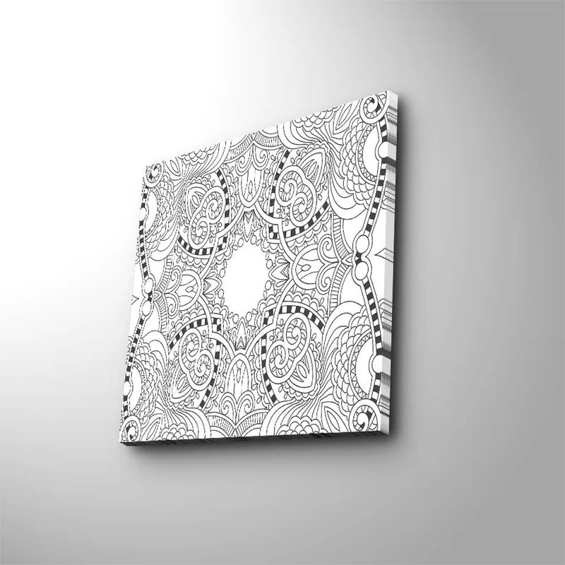 Lerretsbilde 45x45 cm - Intrikat mandala med detaljerte mønstre, Svart / Hvit