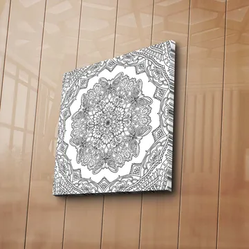 Lerretsbilde 45x45 cm - Intrikat mandala med sommerfugler og blomster - Svart / Hvit - Interiør - Maleri & posters - Lerretsbilder