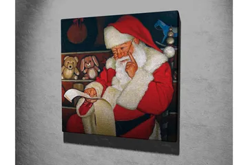 Lerretsbilde 45x45 cm - Julenissen leser en liste med leker i koselige omgivelser - Rød / Hvit / Brun - Interiør - Maleri & posters - Lerretsbilder