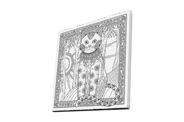 Lerretsbilde 45x45 cm - Katt med detaljert mønster og ornamentikk - Svart / Hvit - Interiør - Maleri & posters - Lerretsbilder