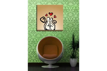 Lerretsbilde 45x45 cm - Kjærlig par med stiliserte figurer med hjerter over - Svart / Rød / Beige - Interiør - Maleri & posters - Lerretsbilder