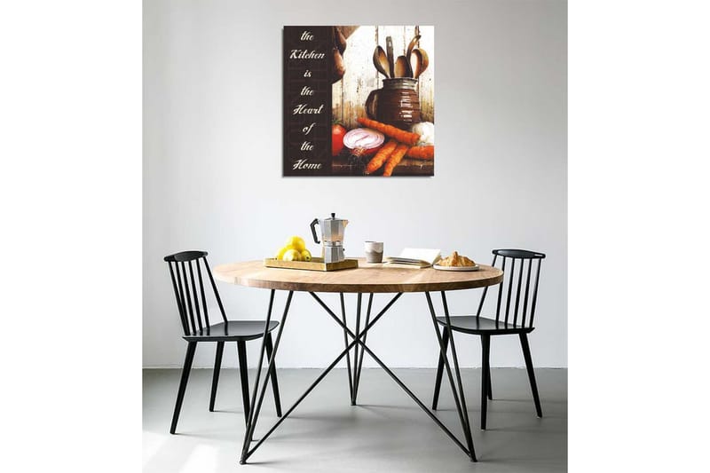 Lerretsbilde 45x45 cm - Kjøkkenutstyr med grønnsaker og kjøkkenredskaper - Rød / Oransje / Brun - Interiør - Maleri & posters - Lerretsbilder