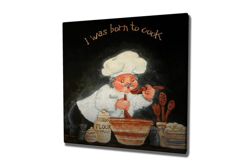 Lerretsbilde 45x45 cm - Kokk som rører i en bolle med ingredienser - Hvit / Oransje / Svart - Interiør - Maleri & posters - Lerretsbilder