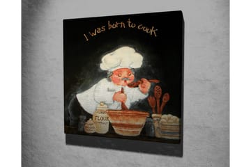 Lerretsbilde 45x45 cm - Kokk som rører i en bolle med ingredienser - Hvit / Oransje / Svart - Interiør - Maleri & posters - Lerretsbilder