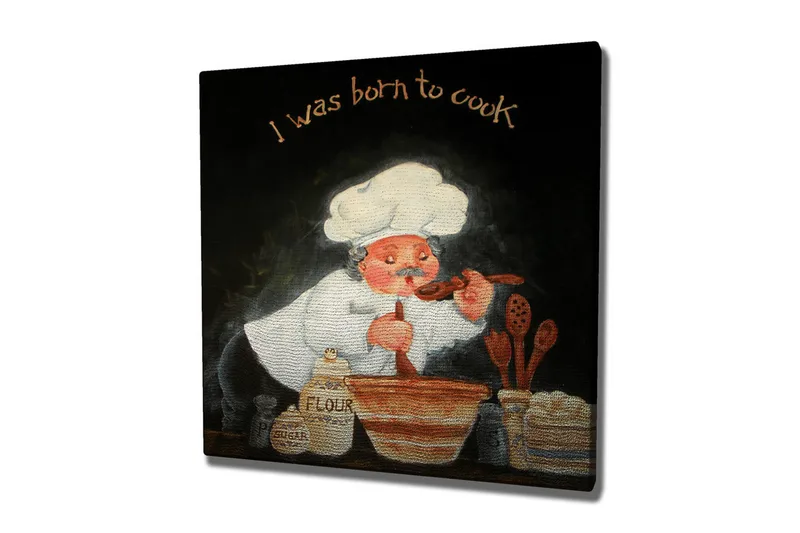 Lerretsbilde 45x45 cm - Kokk som rører i en bolle med ingredienser - Hvit / Oransje / Svart - Interiør - Maleri & posters - Lerretsbilder