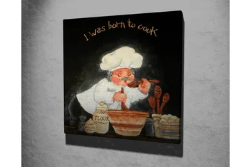 Lerretsbilde 45x45 cm - Kokk som rører i en bolle med ingredienser - Hvit / Oransje / Svart - Interiør - Maleri & posters - Lerretsbilder