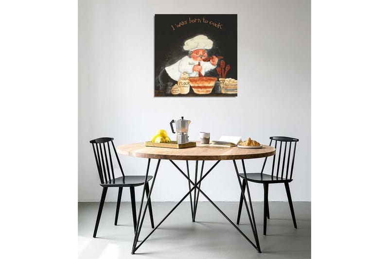 Lerretsbilde 45x45 cm - Kokk som rører i en bolle med ingredienser - Hvit / Oransje / Svart - Interiør - Maleri & posters - Lerretsbilder