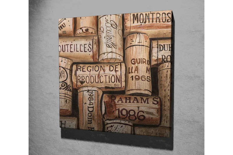 Lerretsbilde 45x45 cm - Korker fra vinflasker i forskjellige arrangementer - Lys brun / Mørk brun / Beige - Interiør - Maleri & posters - Lerretsbilder