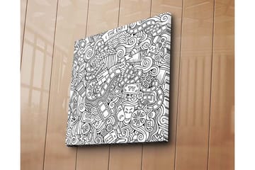 Lerretsbilde 45x45 cm - Kreativ komposisjon med film- og teaterrelaterte symboler - Svart / Hvit - Interiør - Maleri & posters - Lerretsbilder