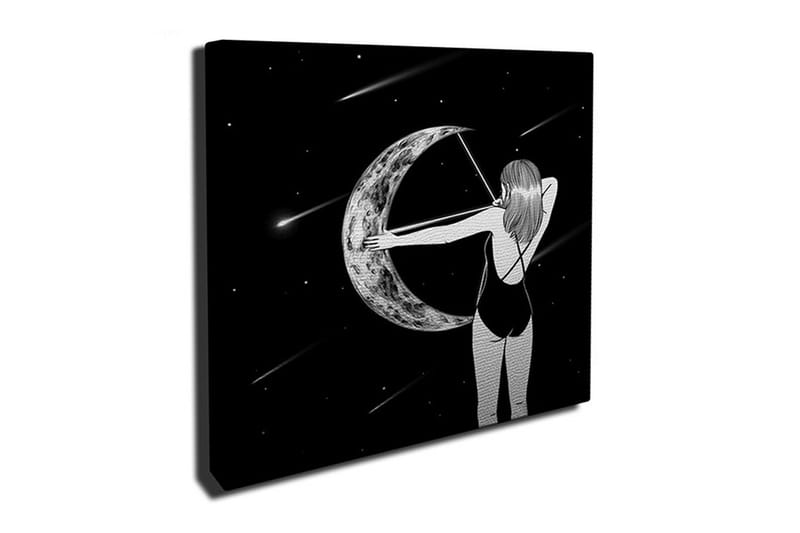 Lerretsbilde 45x45 cm - Kvinne som skyter en pil mot månen - Svart / Grå / Hvit - Interiør - Maleri & posters - Lerretsbilder
