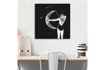 Lerretsbilde 45x45 cm - Kvinne som skyter en pil mot månen - Svart / Grå / Hvit - Interiør - Maleri & posters - Lerretsbilder