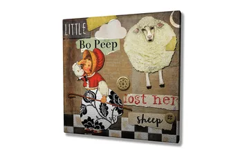 Lerretsbilde 45x45 cm - Leken scene med en jente som leter etter sauene sine - Beige / Svart / Rød - Interiør - Maleri & posters - Lerretsbilder