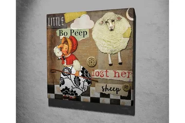 Lerretsbilde 45x45 cm - Leken scene med en jente som leter etter sauene sine - Beige / Svart / Rød - Interiør - Maleri & posters - Lerretsbilder