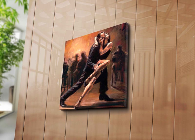 Lerretsbilde 45x45 cm - Lidenskapelig tango mellom to dansere - Mørk rød / Svart / Beige - Interiør - Maleri & posters - Lerretsbilder