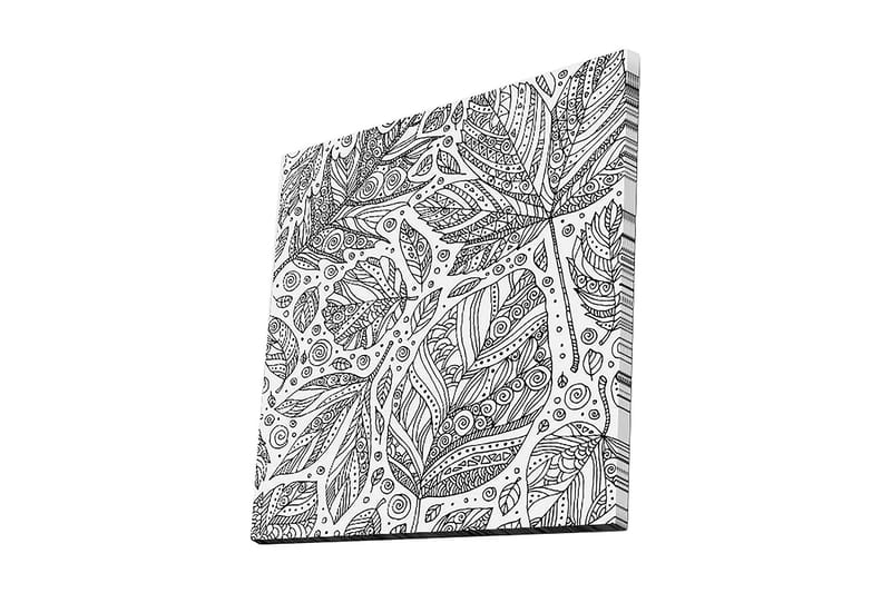 Lerretsbilde 45x45 cm - Mønster av detaljerte blader og spiraler - Svart / Hvit - Interiør - Maleri & posters - Lerretsbilder