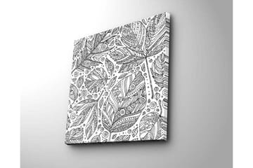 Lerretsbilde 45x45 cm - Mønster av detaljerte blader og spiraler - Svart / Hvit - Interiør - Maleri & posters - Lerretsbilder