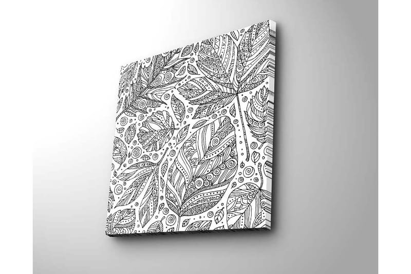 Lerretsbilde 45x45 cm - Mønster av detaljerte blader og spiraler - Svart / Hvit - Interiør - Maleri & posters - Lerretsbilder